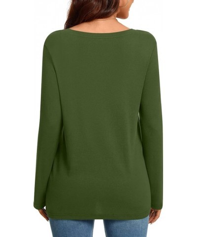 Womens Tunic Tops Fashion Long Sleeve Sweatshirt Casual T-Shirt Loose Blouse Basic Pullover V Long Army Green $12.38 Hoodies ...