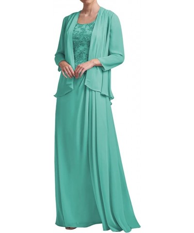 Lace Appliques Mother of The Bride Dresses with Jackets Long Sleeve Wedding Party Formal Evening Gowns Turquoise $43.98 Dresses
