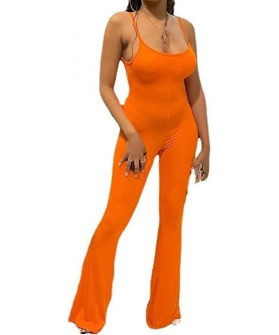 Women's spaghetti Strap One Piece Jumpsuit Long legging Bell Bottom Skinny leotard Unitard Playsuit Orange $13.91 Jumpsuits