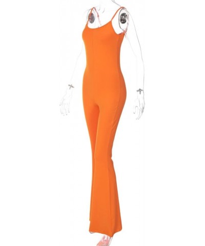 Women's spaghetti Strap One Piece Jumpsuit Long legging Bell Bottom Skinny leotard Unitard Playsuit Orange $13.91 Jumpsuits