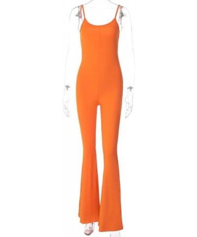 Women's spaghetti Strap One Piece Jumpsuit Long legging Bell Bottom Skinny leotard Unitard Playsuit Orange $13.91 Jumpsuits