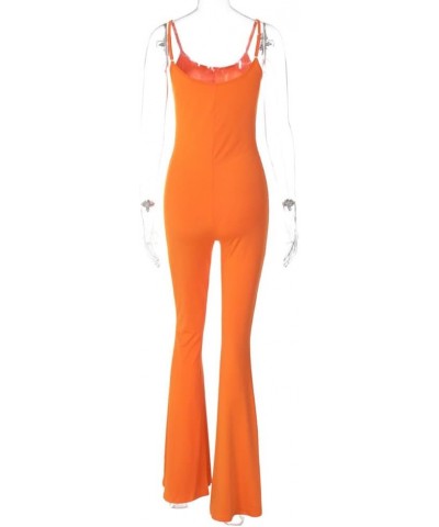 Women's spaghetti Strap One Piece Jumpsuit Long legging Bell Bottom Skinny leotard Unitard Playsuit Orange $13.91 Jumpsuits