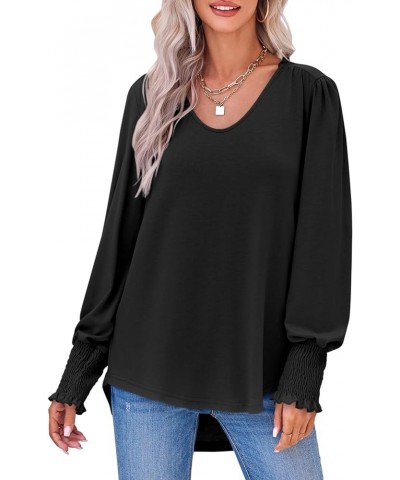 Womens Tunics Tops V Neck High Low Asymmetrical Long Sleeve Shirts Casual Loose Fit Tees Blouses Black $18.28 Tops