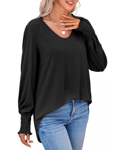 Womens Tunics Tops V Neck High Low Asymmetrical Long Sleeve Shirts Casual Loose Fit Tees Blouses Black $18.28 Tops