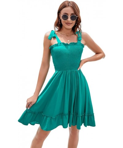 Spaghetti Strap Ruffle Hem Blackless Solid Color Mini Dress Green $11.99 Dresses