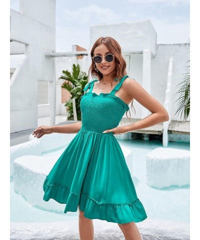 Spaghetti Strap Ruffle Hem Blackless Solid Color Mini Dress Green $11.99 Dresses