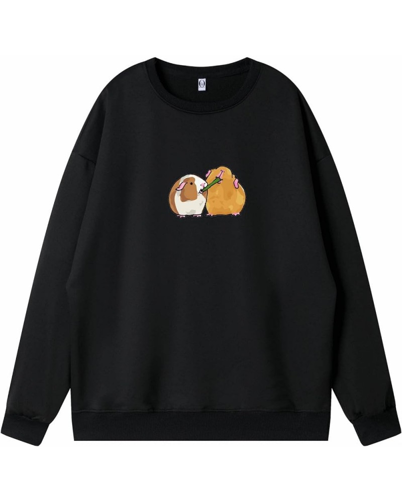 Guinea Pig Sweatshirt Crewneck Cotton Hoodie for Women Aesthetic Oversized Tops for Teen Girls Pullover Soft Clothes Black $8...