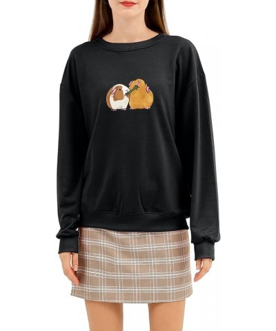 Guinea Pig Sweatshirt Crewneck Cotton Hoodie for Women Aesthetic Oversized Tops for Teen Girls Pullover Soft Clothes Black $8...