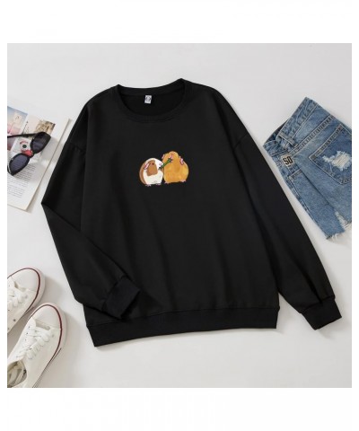 Guinea Pig Sweatshirt Crewneck Cotton Hoodie for Women Aesthetic Oversized Tops for Teen Girls Pullover Soft Clothes Black $8...