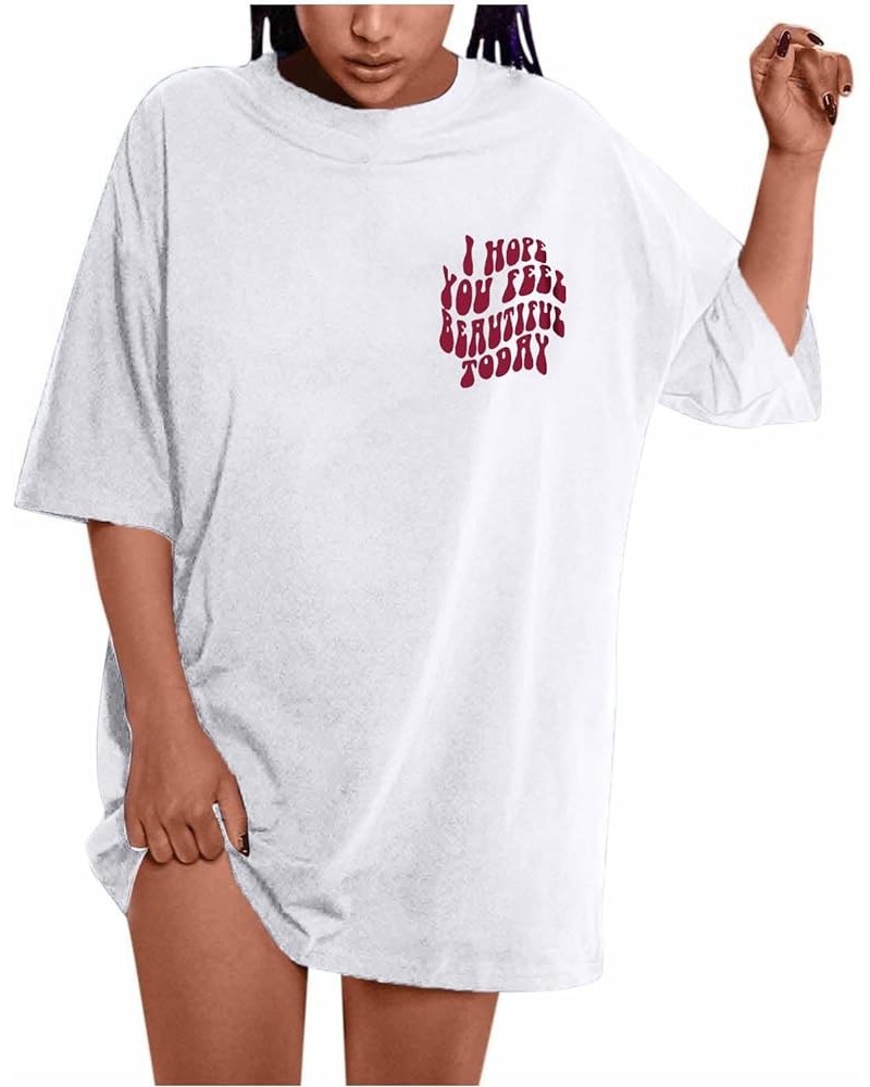 Women T-Shirts Oversized Graphic Funny Letter Printed Tunic Tops Casual Short Sleeve Drop Shoulder Blouse Loose Tee 3-white $...