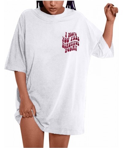 Women T-Shirts Oversized Graphic Funny Letter Printed Tunic Tops Casual Short Sleeve Drop Shoulder Blouse Loose Tee 3-white $...