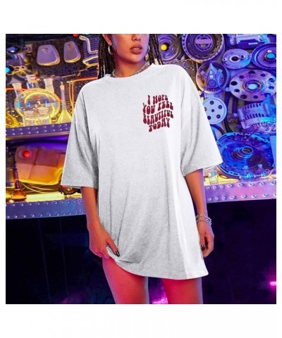 Women T-Shirts Oversized Graphic Funny Letter Printed Tunic Tops Casual Short Sleeve Drop Shoulder Blouse Loose Tee 3-white $...