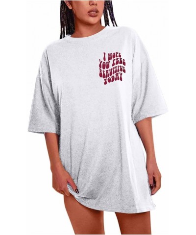 Women T-Shirts Oversized Graphic Funny Letter Printed Tunic Tops Casual Short Sleeve Drop Shoulder Blouse Loose Tee 3-white $...