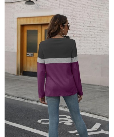 Women's Long Sleeve Color Block Tunics Tops Round Neck Shirts Casual Blouses Black-grey-purple $13.63 Tops