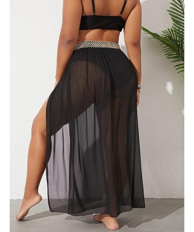 Women's Plus Size Split Thigh Sheer Mesh Cover Up Skirt Summer Long Beach Skirts Black $12.53 Swimsuits