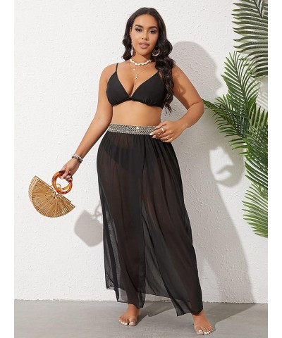 Women's Plus Size Split Thigh Sheer Mesh Cover Up Skirt Summer Long Beach Skirts Black $12.53 Swimsuits