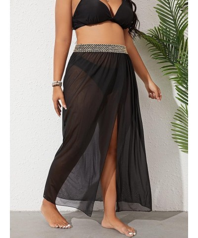 Women's Plus Size Split Thigh Sheer Mesh Cover Up Skirt Summer Long Beach Skirts Black $12.53 Swimsuits