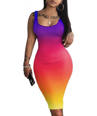 Bodycon Dresses for Women Sexy Tank Tie-dye Sleeveless Club Party Summer Basic Midi Dresses Gradient 2 $13.72 Dresses