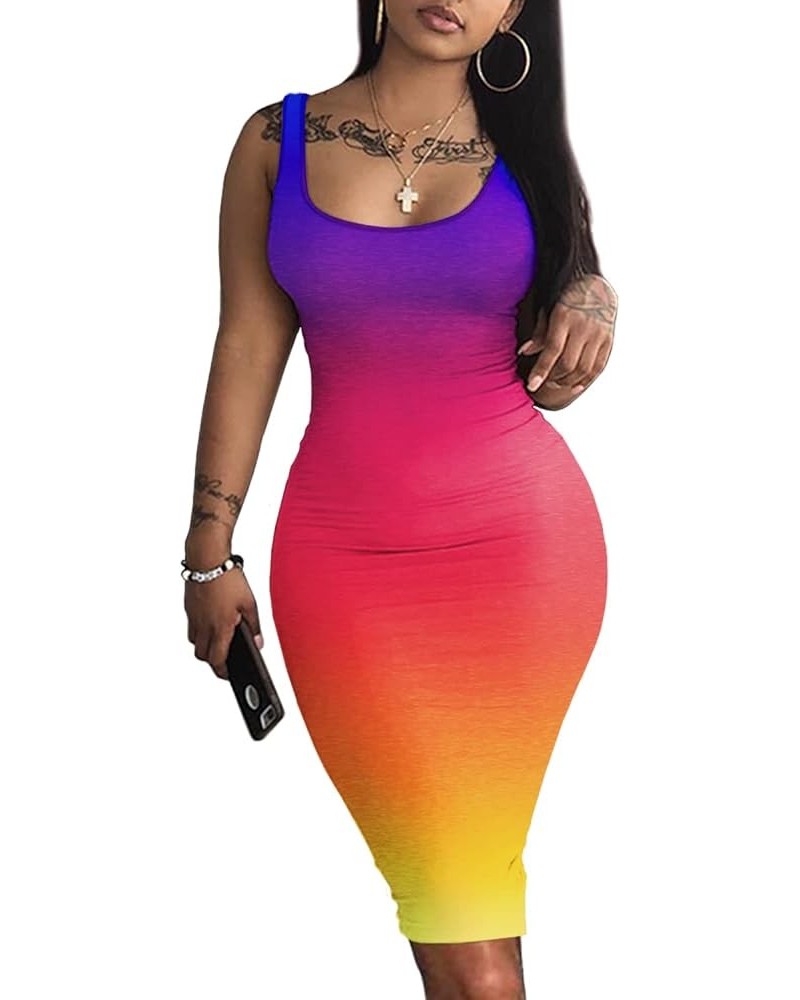 Bodycon Dresses for Women Sexy Tank Tie-dye Sleeveless Club Party Summer Basic Midi Dresses Gradient 2 $13.72 Dresses