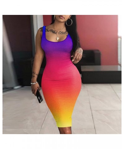 Bodycon Dresses for Women Sexy Tank Tie-dye Sleeveless Club Party Summer Basic Midi Dresses Gradient 2 $13.72 Dresses