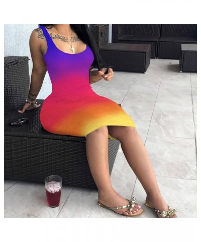 Bodycon Dresses for Women Sexy Tank Tie-dye Sleeveless Club Party Summer Basic Midi Dresses Gradient 2 $13.72 Dresses