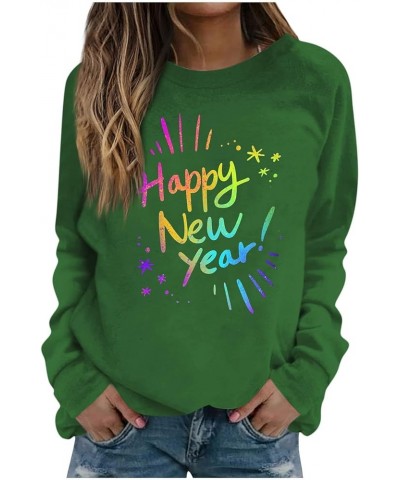New Year T-shirt Women 2024 Letter Printed Long Sleeve Plus Size Crewneck Sweatshirts Loose Fit S-3XL 01-army Green $9.24 Hoo...