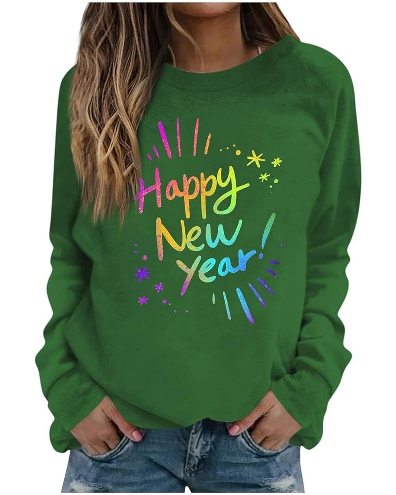 New Year T-shirt Women 2024 Letter Printed Long Sleeve Plus Size Crewneck Sweatshirts Loose Fit S-3XL 01-army Green $9.24 Hoo...