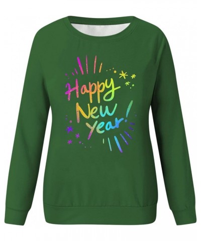 New Year T-shirt Women 2024 Letter Printed Long Sleeve Plus Size Crewneck Sweatshirts Loose Fit S-3XL 01-army Green $9.24 Hoo...