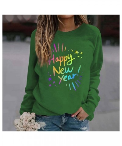 New Year T-shirt Women 2024 Letter Printed Long Sleeve Plus Size Crewneck Sweatshirts Loose Fit S-3XL 01-army Green $9.24 Hoo...