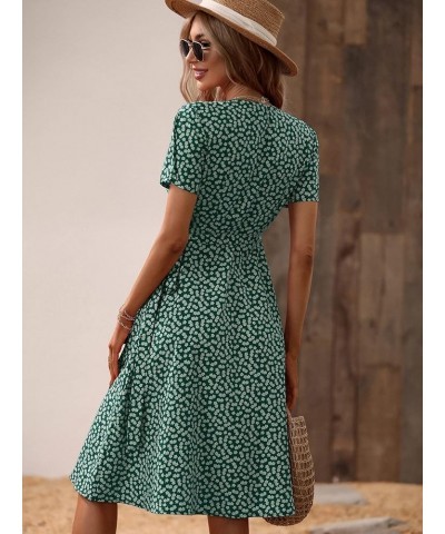 Women's Boho Floral Short Sleeve V Neck Wrap Dress Tie Side A Line Knee Length Dress Green $15.58 Dresses