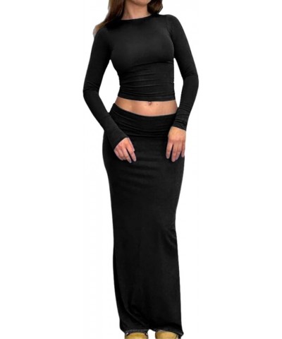 Y2k 2 Piece Maxi Skirt Set for Women Sexy Bodycon Sleeveless Crop Top High Waist Long Skirts Going Out Outfit C-a Long Sleeve...