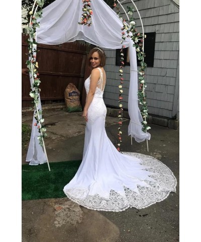 Women's Long Lace Wedding Dress for Bride Mermaid Beach Wedding Bridal Gowns RWD70 Wd04-white $52.50 Dresses