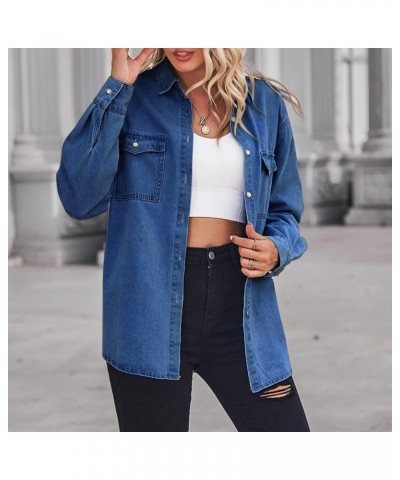 Women's Fashion Denim Jacket Coats 2023 Fall Shacket Long Sleeve Lapel Button down Boyfriend Jean Jacket with Pockets A27 Blu...