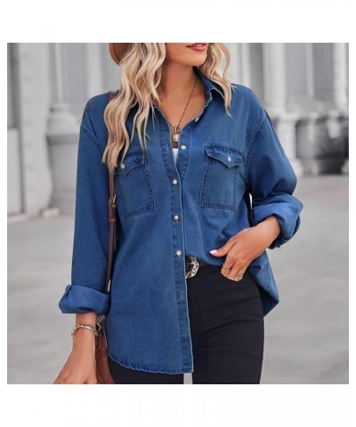 Women's Fashion Denim Jacket Coats 2023 Fall Shacket Long Sleeve Lapel Button down Boyfriend Jean Jacket with Pockets A27 Blu...