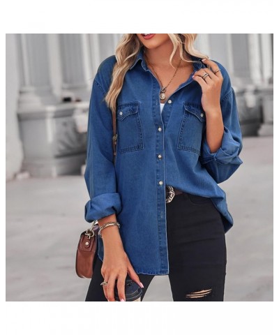 Women's Fashion Denim Jacket Coats 2023 Fall Shacket Long Sleeve Lapel Button down Boyfriend Jean Jacket with Pockets A27 Blu...