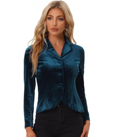 Women's Suit Jacket Notched Lapel Halloween Long Sleeve Office Business Button Velvet Blazer Peacock Blue $20.91 Blazers