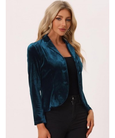 Women's Suit Jacket Notched Lapel Halloween Long Sleeve Office Business Button Velvet Blazer Peacock Blue $20.91 Blazers