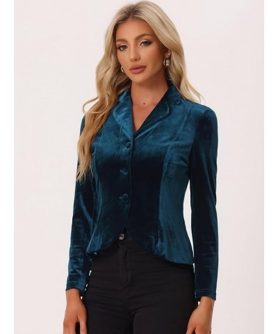 Women's Suit Jacket Notched Lapel Halloween Long Sleeve Office Business Button Velvet Blazer Peacock Blue $20.91 Blazers