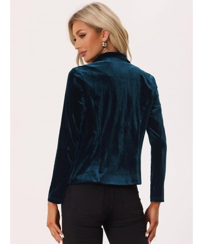 Women's Suit Jacket Notched Lapel Halloween Long Sleeve Office Business Button Velvet Blazer Peacock Blue $20.91 Blazers