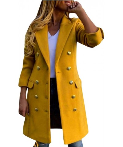 Trench Coats for Women Long Coat Fall/Winter Fashion 2023 Peacoat Womens Lapel Jackets Shackets Plus Size 05 Yellow $13.10 Coats