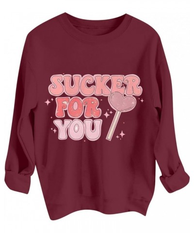 Sweatshirts For Women Valentine's Day Women's Fashion Long Sleeve Printed Pullover Sweatshirt Top Tops For Women 03-wine $9.0...