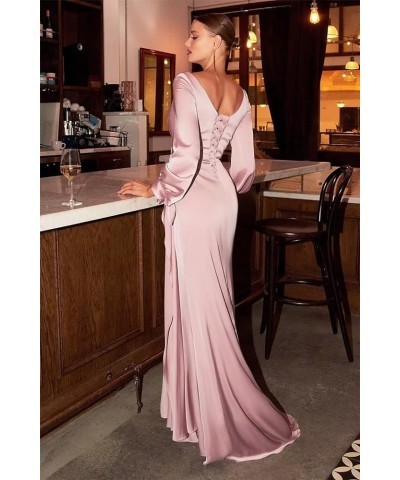 Women' s Long Sleeve Satin Prom Dresses with Train High Split Open Back Maxi Formal Evening Party Ball Gown Gold $26.40 Dresses