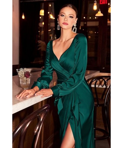 Women' s Long Sleeve Satin Prom Dresses with Train High Split Open Back Maxi Formal Evening Party Ball Gown Gold $26.40 Dresses