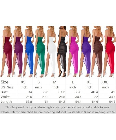 Women's Summer Ruched Bodycon Mesh Dress Sexy V Neck Side Slit Cocktail Party Midi Dress Blue Dress $27.00 Dresses