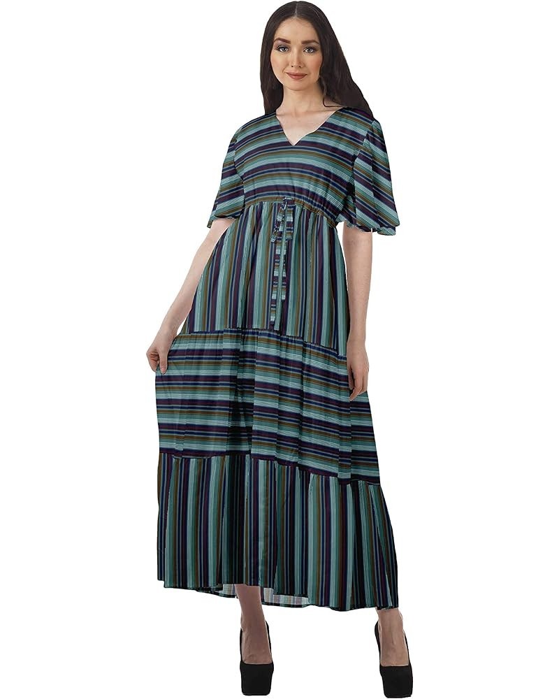 Cotton Slub Casual Printed Summer Outfit Womens Cocktail Dresses Teal Green $26.99 Dresses