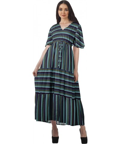 Cotton Slub Casual Printed Summer Outfit Womens Cocktail Dresses Teal Green $26.99 Dresses