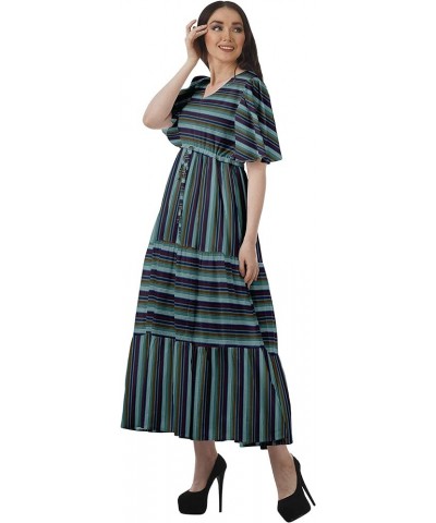 Cotton Slub Casual Printed Summer Outfit Womens Cocktail Dresses Teal Green $26.99 Dresses