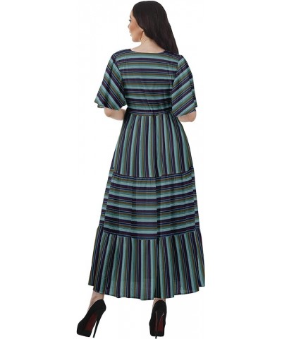 Cotton Slub Casual Printed Summer Outfit Womens Cocktail Dresses Teal Green $26.99 Dresses