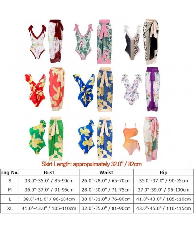 One-Piece Swimsuit Women's Swimwear Floral Print Two-Piece Swimsuit for Women Sarong Wrap Skirt Bathing Suit Gradient Orange ...