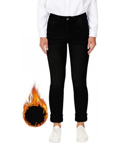 Women's Fleece Lined Jeans for Women Winter Warm Flannel Lined Jeans Womens High Waisted Skinny Stretch Pants Black Fe092 $16...